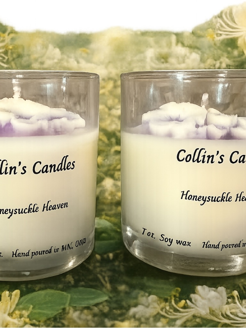 Honeysuckle Heaven Soy Candle - White with Purple